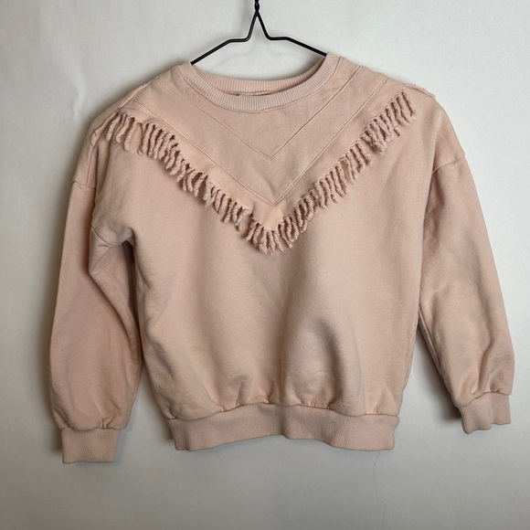 Kids Blush Pink Crew Neck Sweatshirt with Fringe | Size 8 (130/64) - Picture 1 of 7